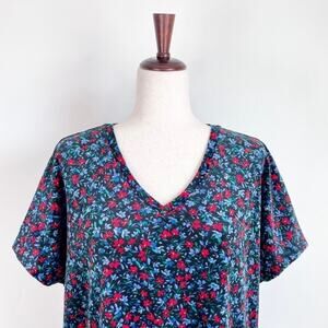 Ann Taylor LOFT Floral Velvet Dolman Sleeve V-Neck Top